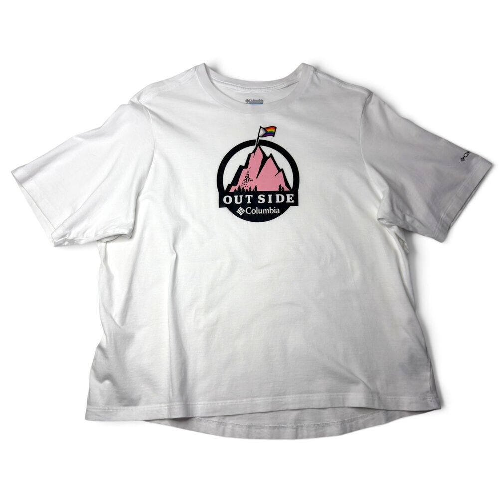 columbia t-shirt cropped large white crew short sleeve outside pride LGBTQ+
